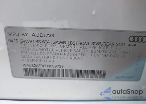 2015 Audi A8 L 4.0T z USA, uszkodzony, nr VIN WAU32AFD6FN039739